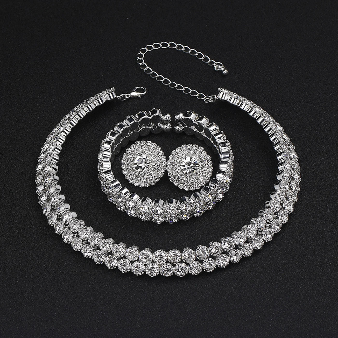 Jewelry Set Crystal Rhinestone Earrings Necklace Bracelet Accessories, This elegant and stylish jewelry set is perfect for any formal event. I