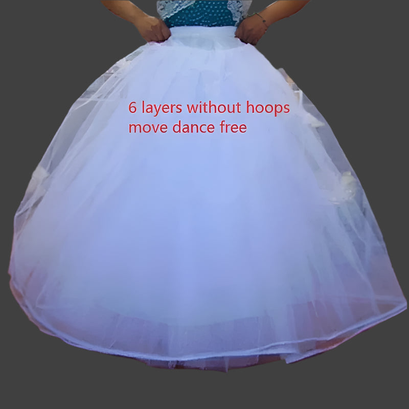 6-layer tulle underskirt petticoat without hoops, perfect for comfortable dance and elegant wedding gowns.