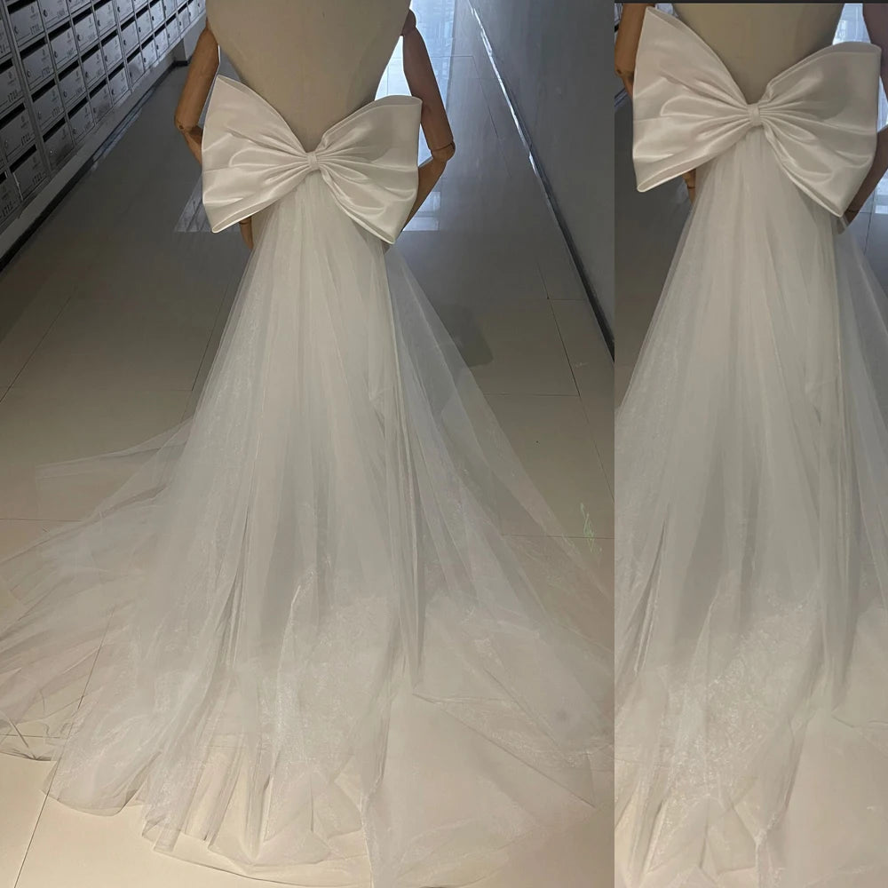 Detachable Bow Tulle Satin Wedding Dress Bridal Train, Elevate the elegance of your wedding dress with a detachable, opulent satin bow