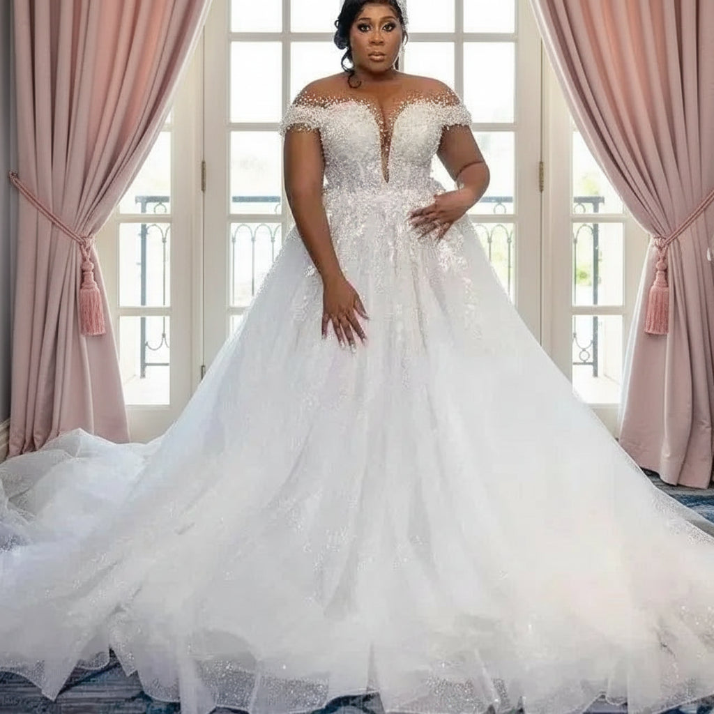 Boho Wedding Dress A Line Beaded Sequins Pearl  Bridal Gowns, Embrace effortless elegance in this stunning boho A-line wedding gown