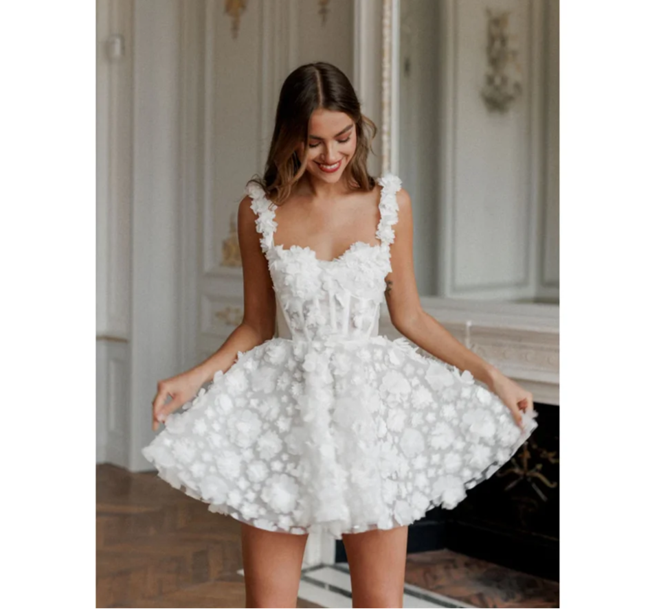 Mini Wedding Dress White Flower Lace A Line