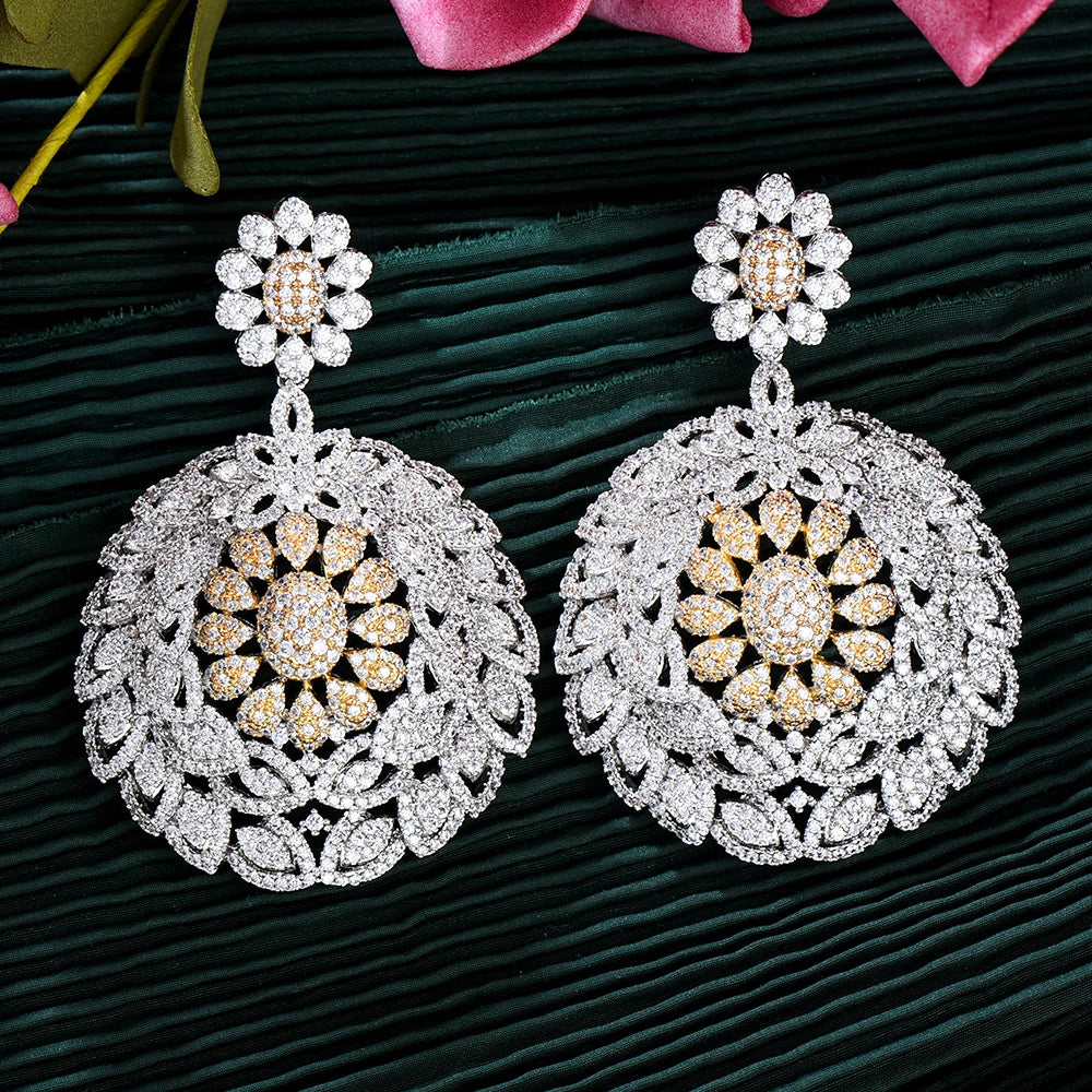 Cubic Zirconia Earrings Pave Round Disk Party Wedding Jewelr