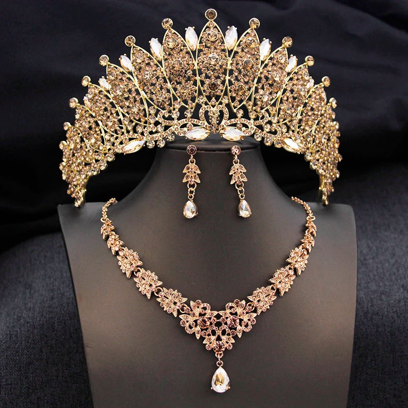 Tiara Jewelry Set Crystal Crown Necklace Matching Earrings Accessories, Add a touch of royalty to your special occasion