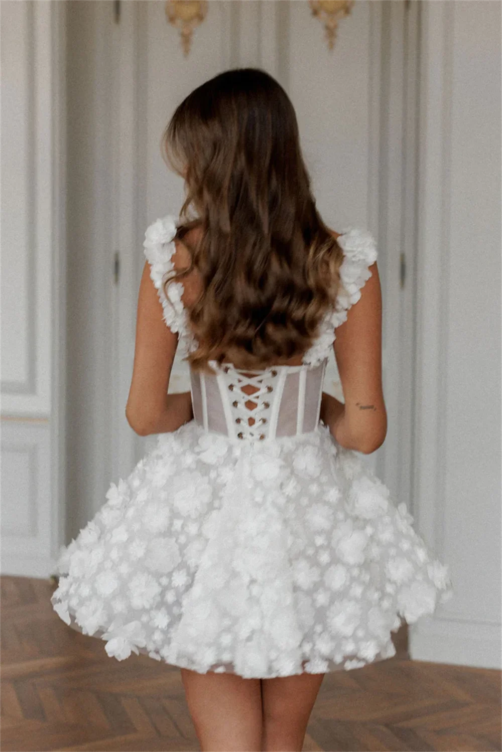 mini white dress bridal Wedding Dress All White Short Dress Modern Mini Bridal Dress With Sleek Shoulder Straps