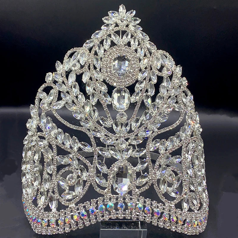 Pageant Crown Crystal Tall Queen Tiara Crown Hair Accessory, Make a grand entrance with this Pageant Crown Crystal Tall Queen Tiara 