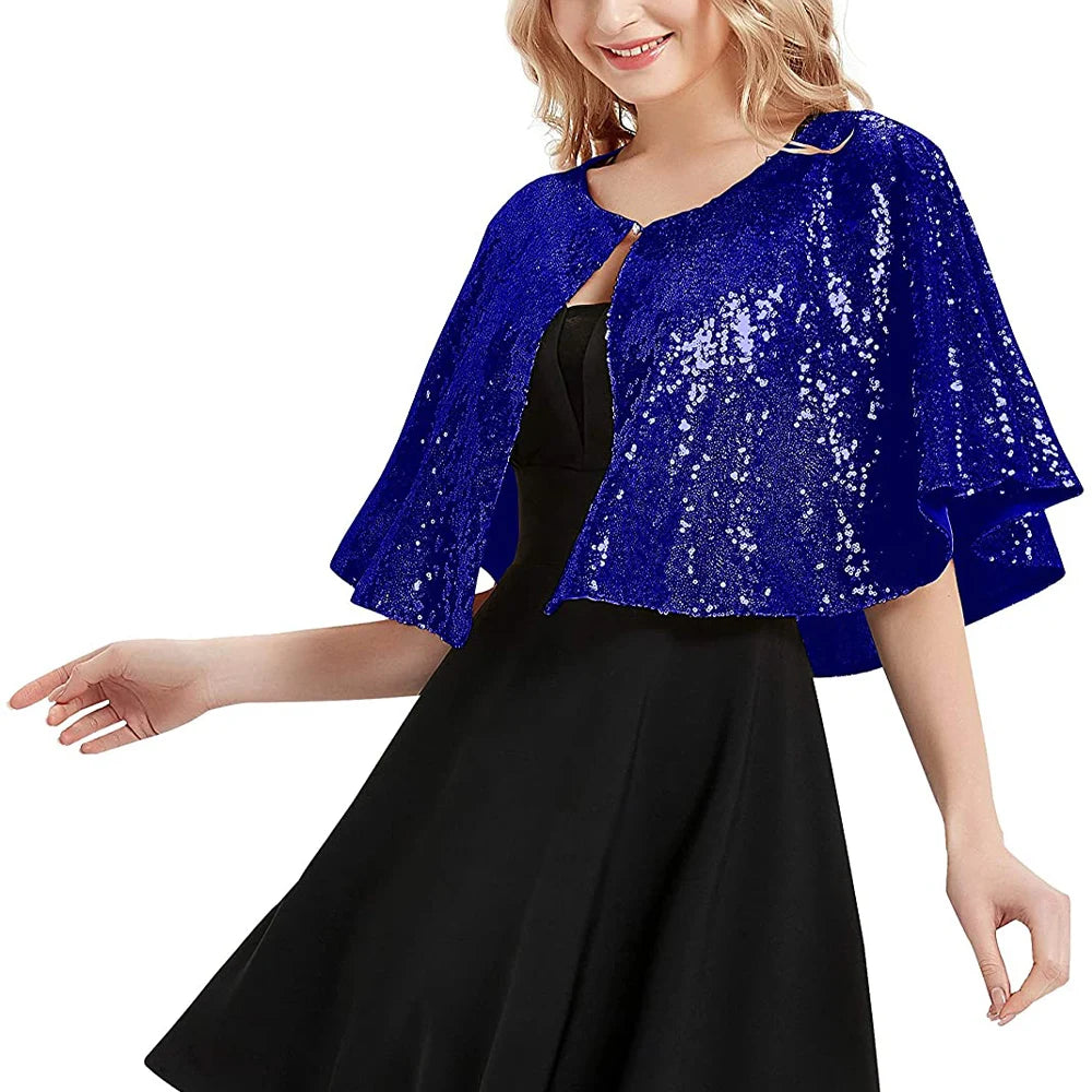 Sequined Party Shrug Cape Ladies Glitter Wrap Wedding Accessory, Add a touch of glamour to any outfit with our exquisite Glittering Sequin Shawl. 