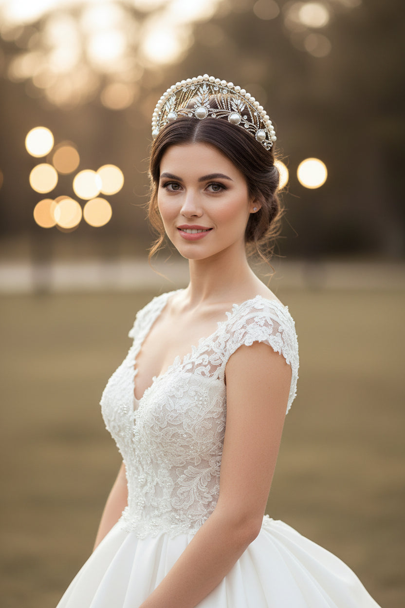 Vintage Pearl Tiara Crown Wedding Dress  Hair Accessory