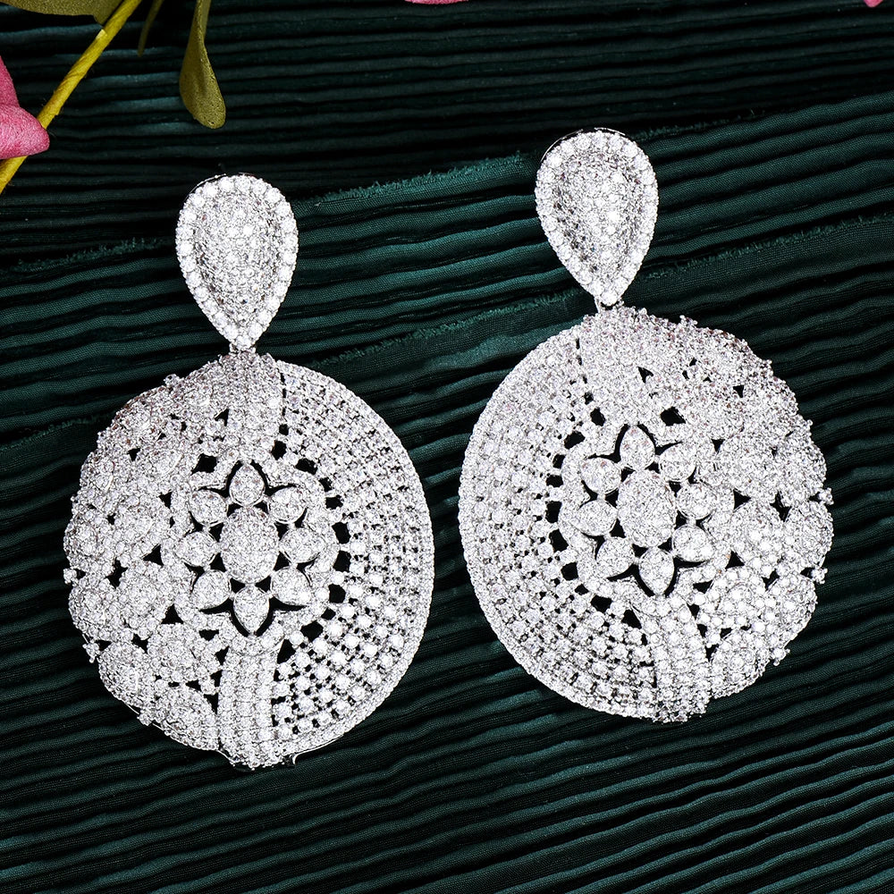 Cubic Zirconia Earrings Pave Round Disk Party Wedding Jewelr