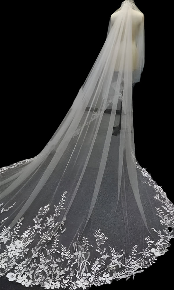 Wedding Veil Cathedral Length Lace Edge Bridal Accessory, Delight in the ethereal beauty of our Sparkling Cathedral Bridal Veil
