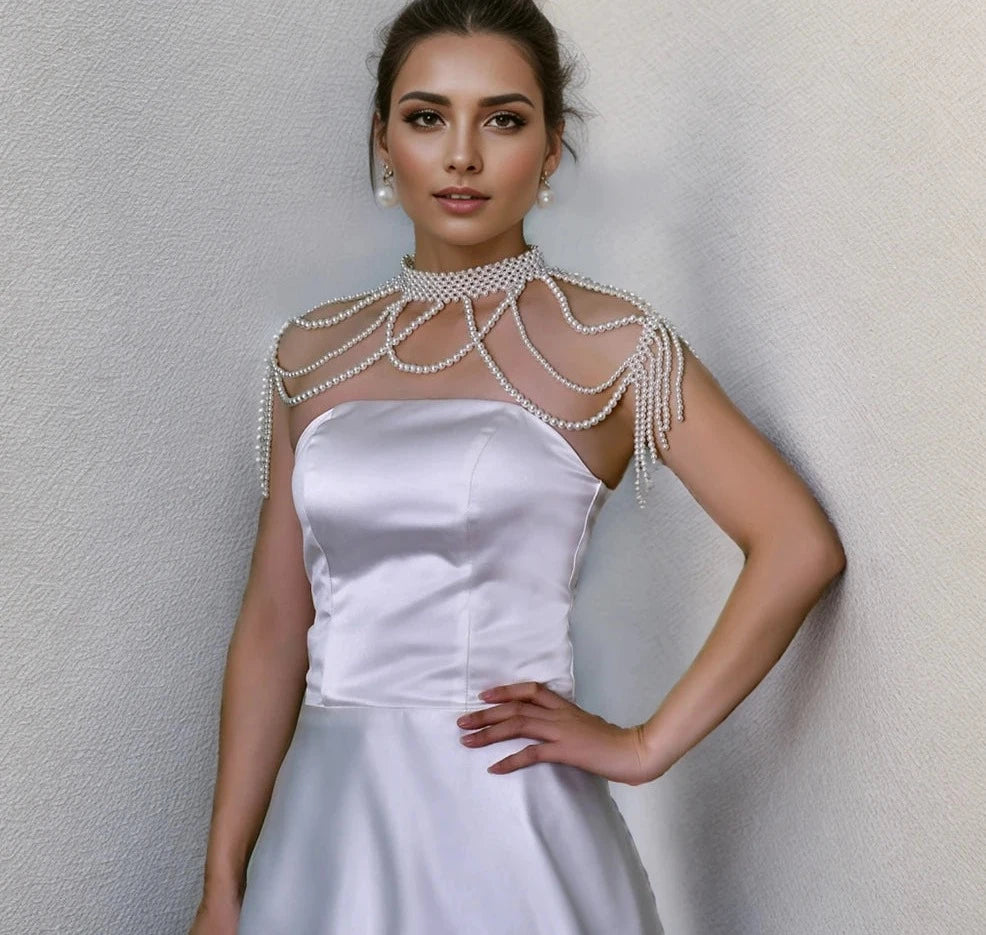 Pearl Wedding Shoulder Choker Removable Bridal Dress Accessory, Add an elegant touch to your special occasion attire with this Pearl Bridal Necklace