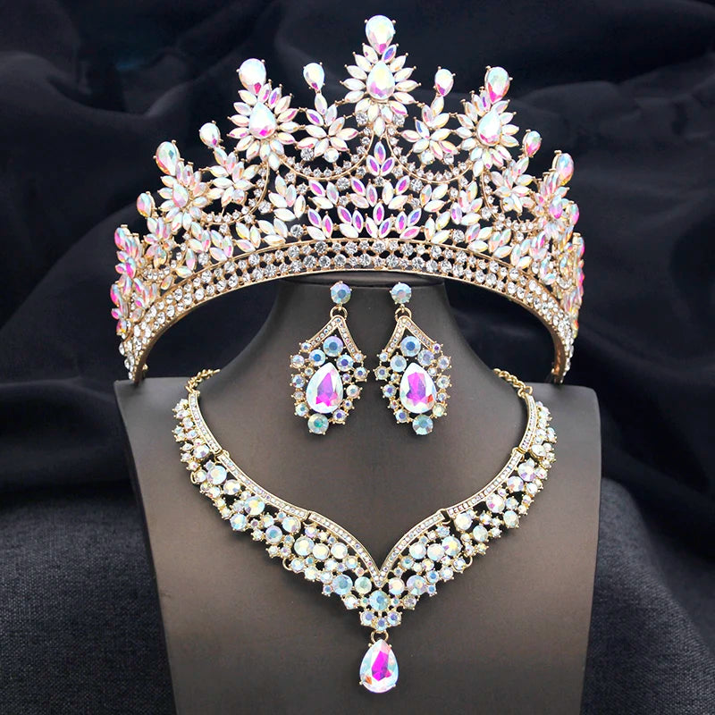 Crystal Tiara Jewelry Sets Matching Tiara Necklace Earrings Bridal Set, Arrive in royal fashion to your next event with our 6 Color Wedding 