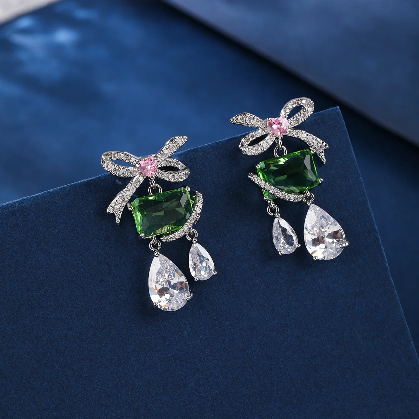 Crystal Bow Knot Earrings Cubic Zirconia Party Jewelry For Women