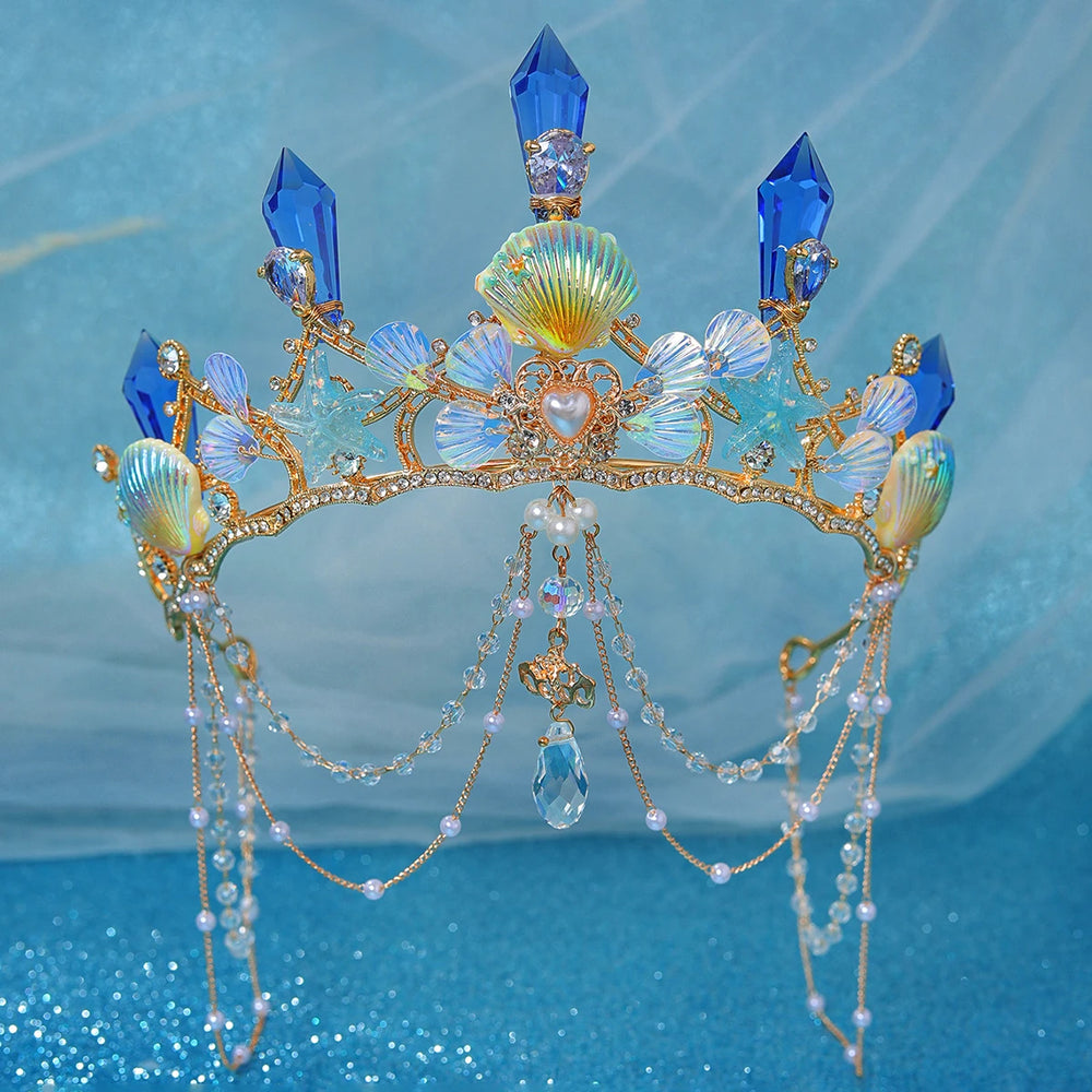 Mermaid Tiara Crown Crystal Sea Shell Pearl Hair Accessory  display picture 1