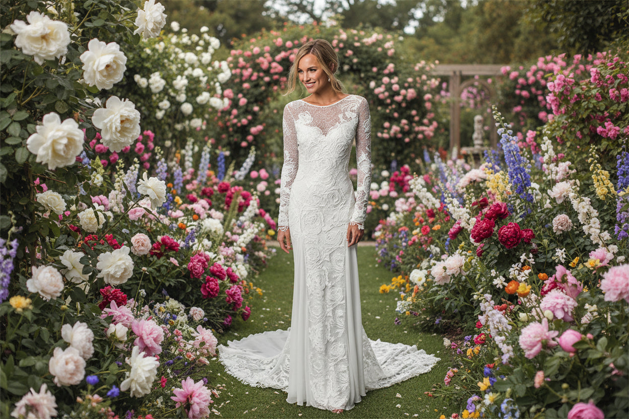 Mermaid Lace Wedding Dress Backless Long Sleeve Bridal Gown, slip into effortless bridal elegance with this dreamy mermaid gown