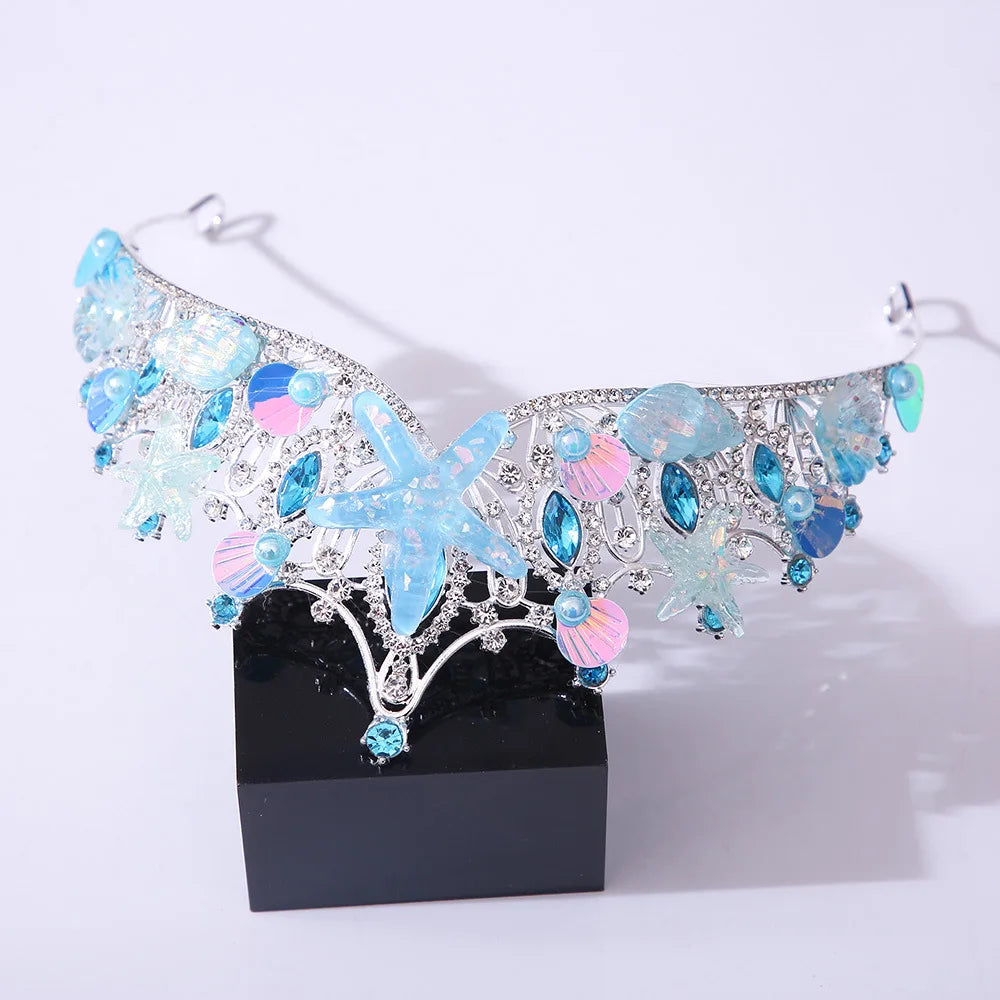 Mermaid Ocean Crown Seashell Starfish Birthday Tiara, dive into enchantment with this exquisite mermaid starfish tiara, a sophisticated accessory 