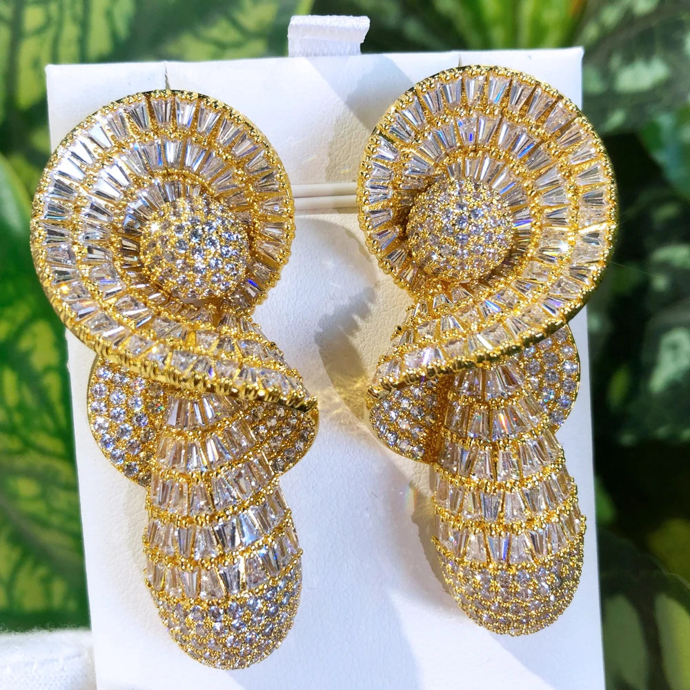 Cubic Zirconia Wedding Earrings Crystal Bridal Jewelry, Elevate your style with our Luxury Shiny Drop Pendant Earrings for Women