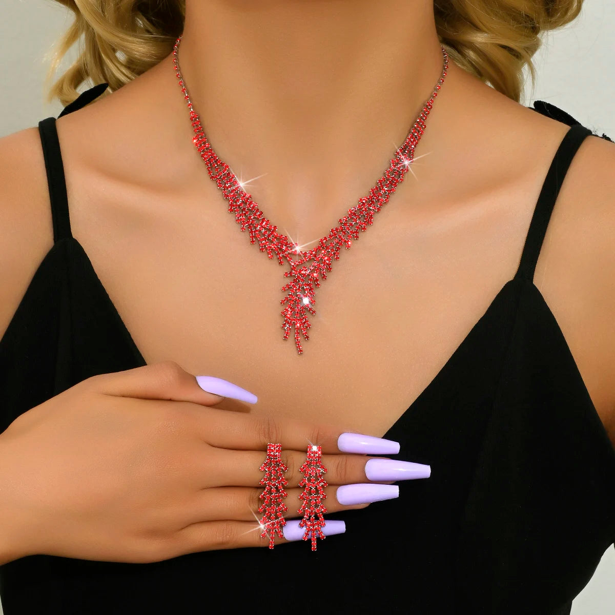 Crystal Jewelry Set 3 Piece Earrings Necklace Wedding Accessories, Complete your event attire with our 3 Piece WOMEN'S Trendy 