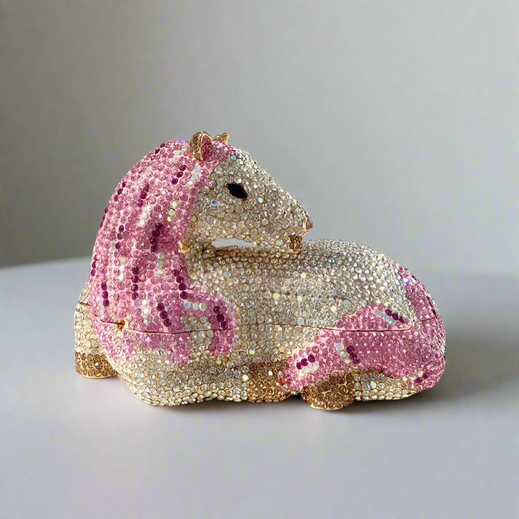Beaded Clutch For Special Occasions Horse Shaped Crystal Evening Bag, This dazzling horse-shaped mini clutch by Alizekerr