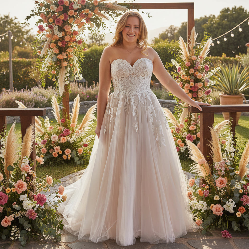 Plus Size Wedding Dress Sleeveless Lace Bridal Gown