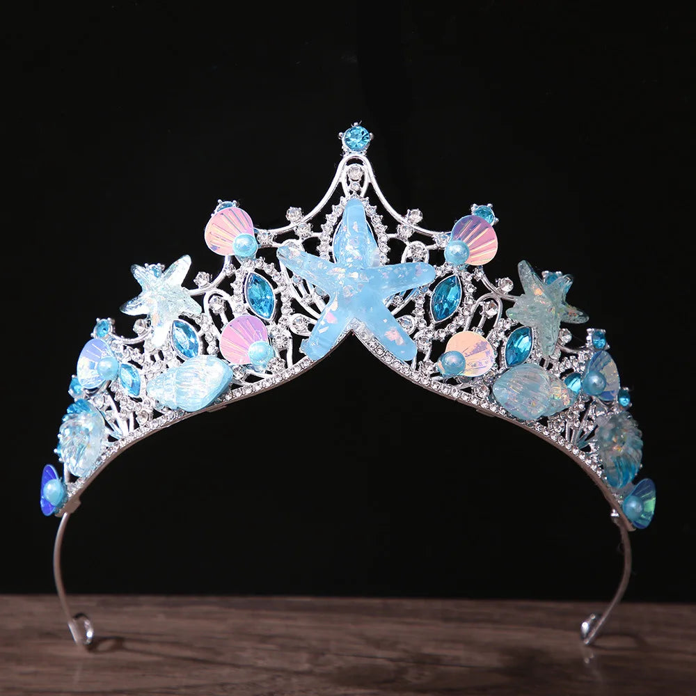 Mermaid Ocean Crown Seashell Starfish Birthday Tiara, dive into enchantment with this exquisite mermaid starfish tiara, a sophisticated accessory 