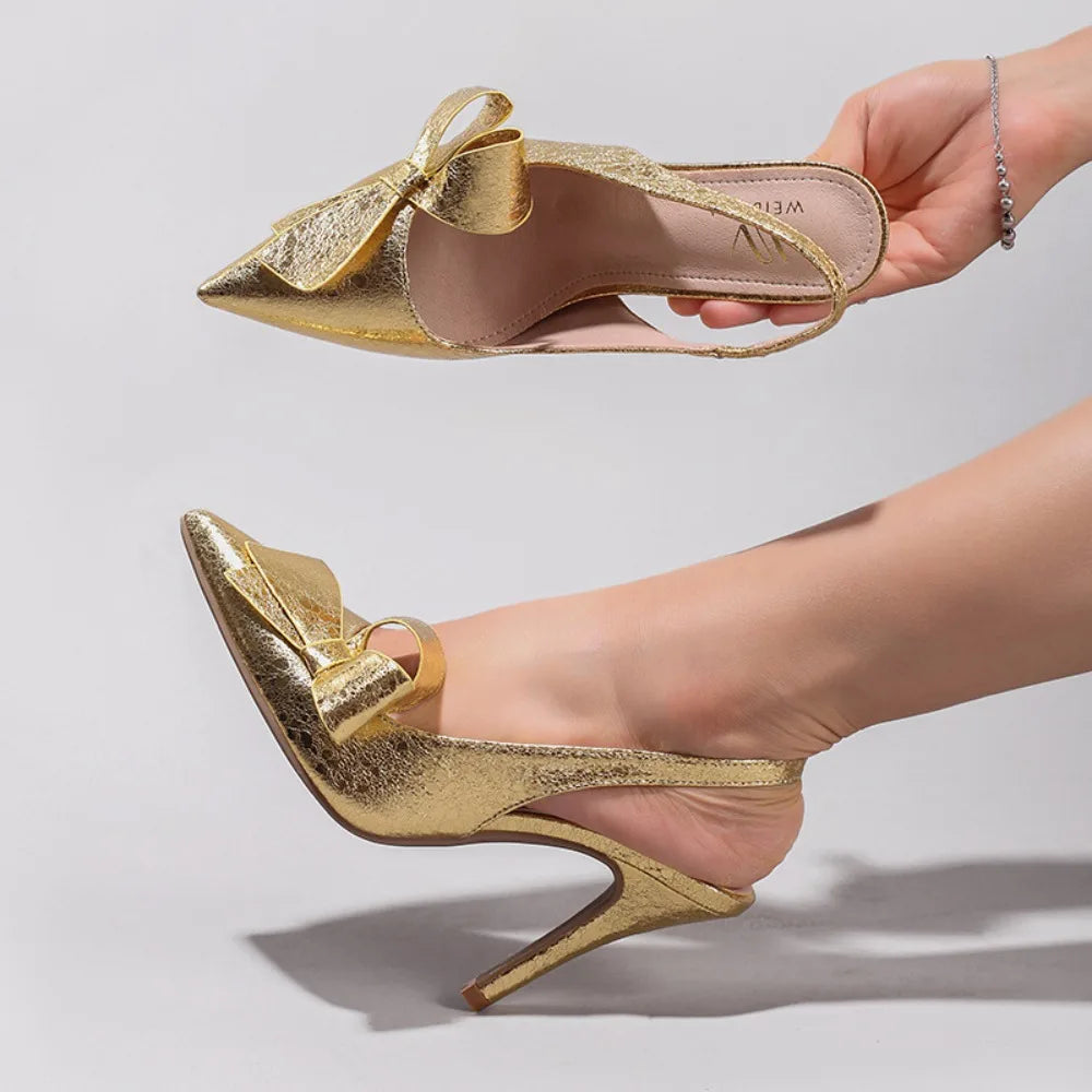 Bow High Heeled Sandals Summer Wedding Shoes