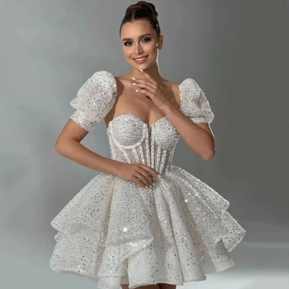 Mini Wedding Dress Short Lace Bridal Gown, Short Sweetheart A-Line Mini Wedding Dress, This lace mini dress is designed for special occasions