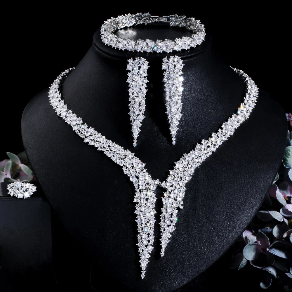 Conjunto de joyería nupcial de lujo con circonitas cúbicas para cenas y bodas