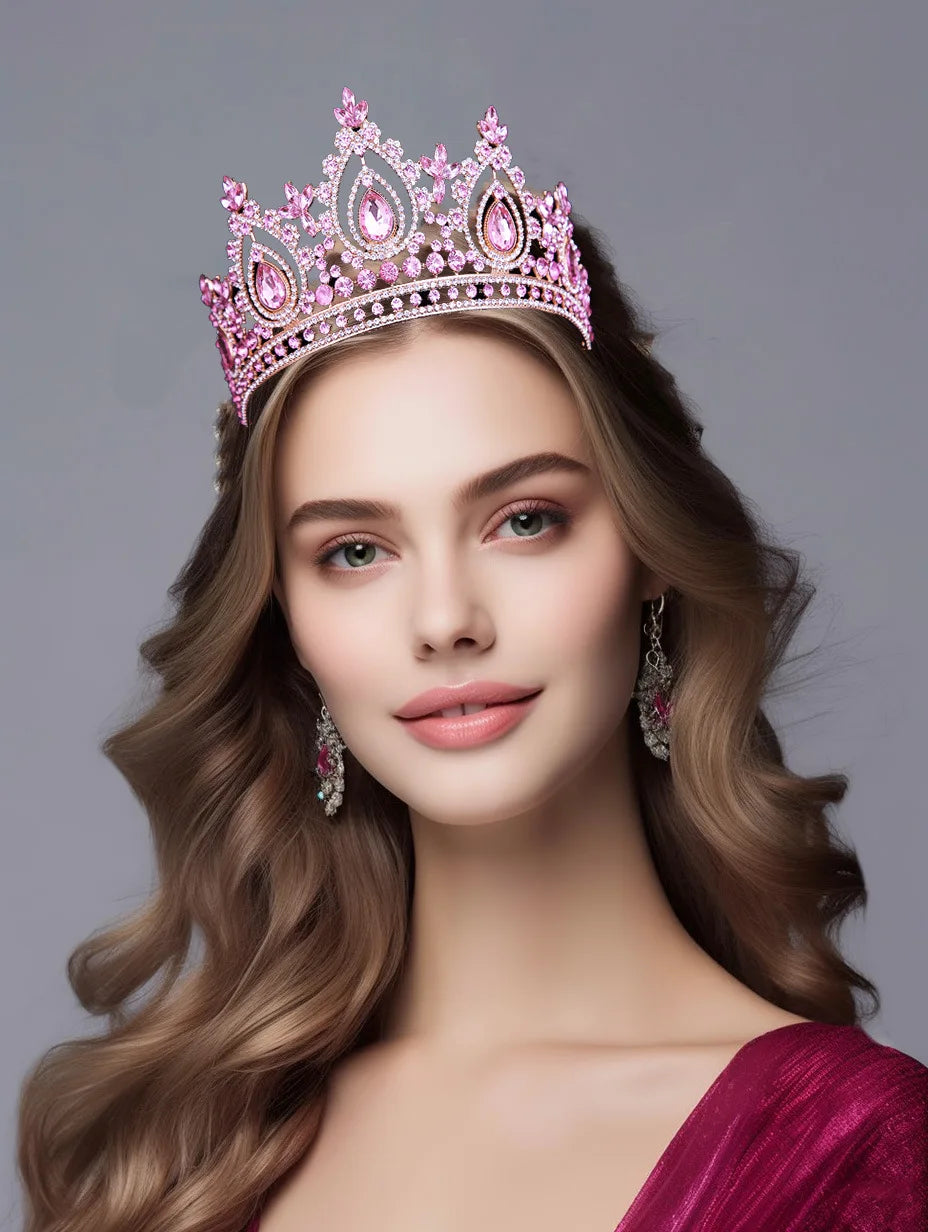 Crystal Party Tiara Crown Hair Accessory For Women,  Feel like a true queen with our Crown Pink Crystal Tiara Hair Accessories!