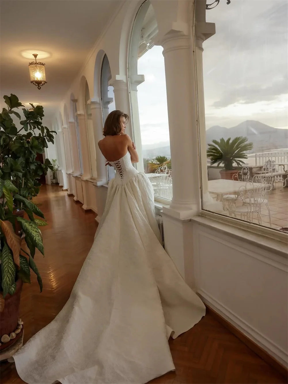 Boho Wedding Dress White Strapless Sleeveless A Line Bridal Ball Gown, Picture yourself gliding down the aisle in this dreamy A-line gown that screams effortless romance