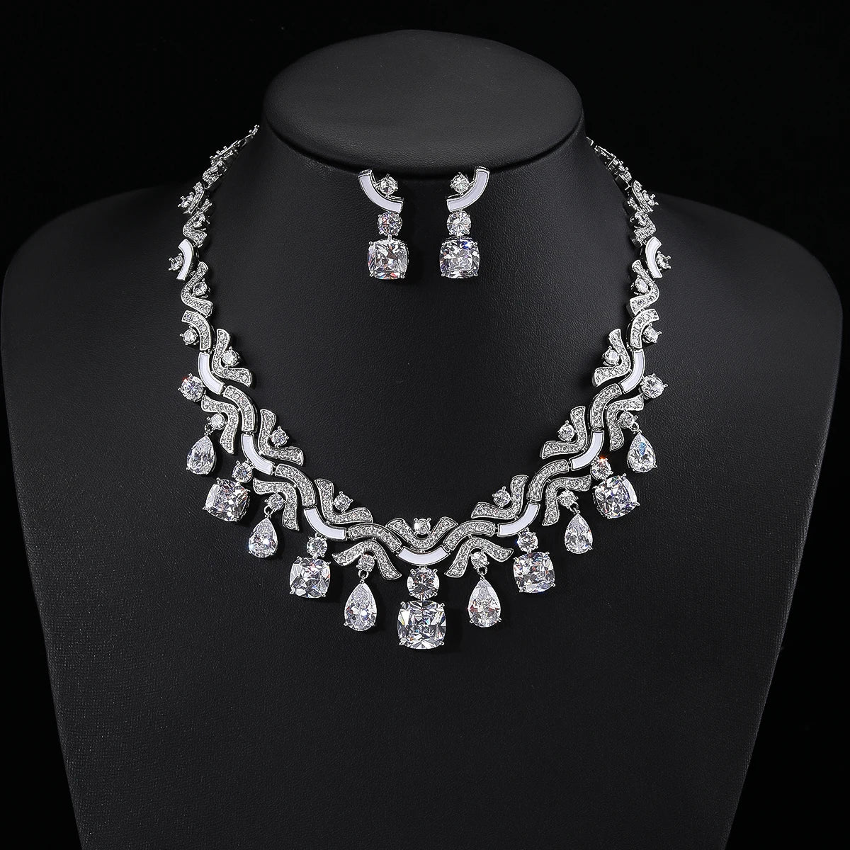 Wedding Jewelry Set Cubic Zirconia Earrings Necklace Accessories, Indulge in luxury with our stunning cubic zirconia jewelry set. 