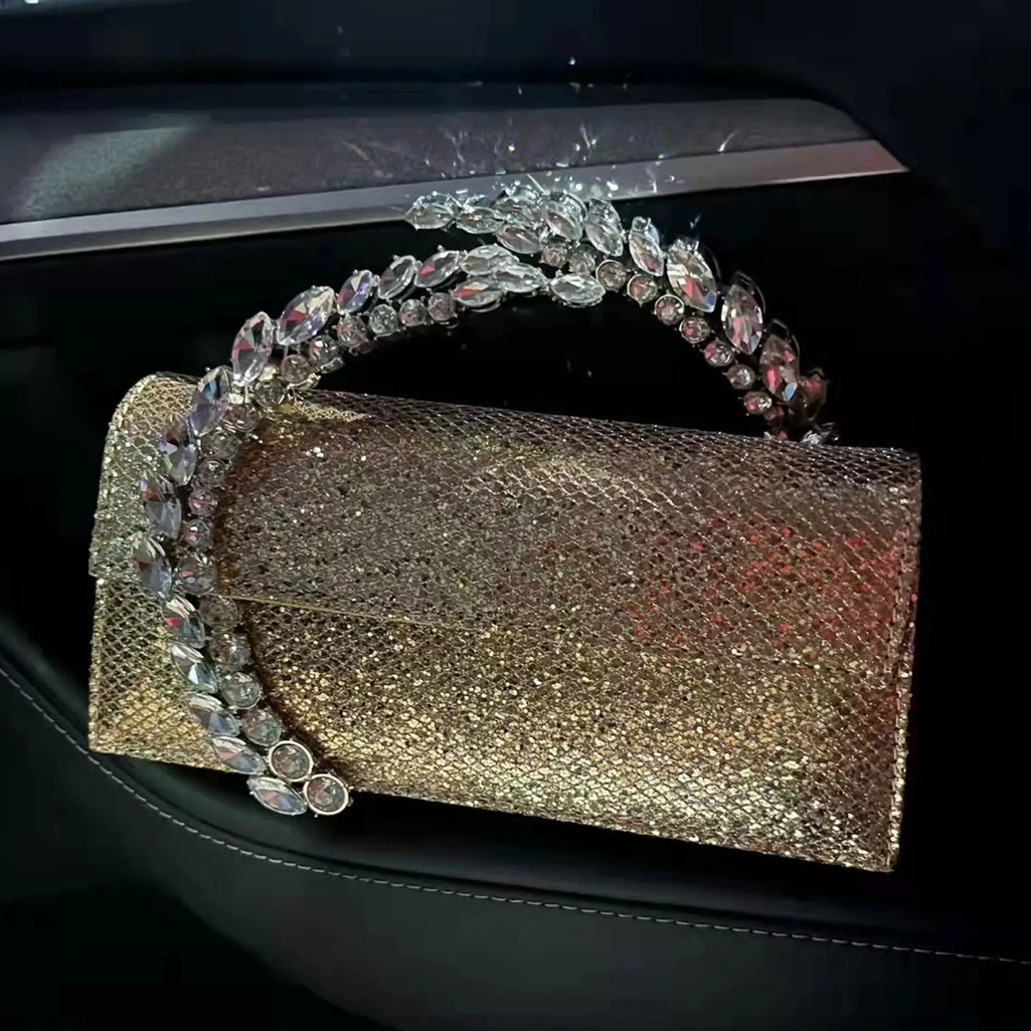 Satin Crystal Party Purse Shiny Rhinestone Wedding Clutch