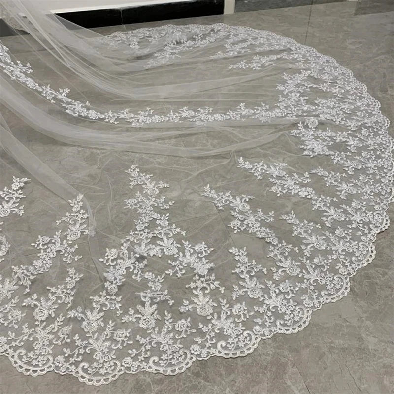 Wedding Veil Cathedral Length Hair Comb Lace Edge Bridal Accessory, Elevate your wedding day look with our one layer cathedral wedding