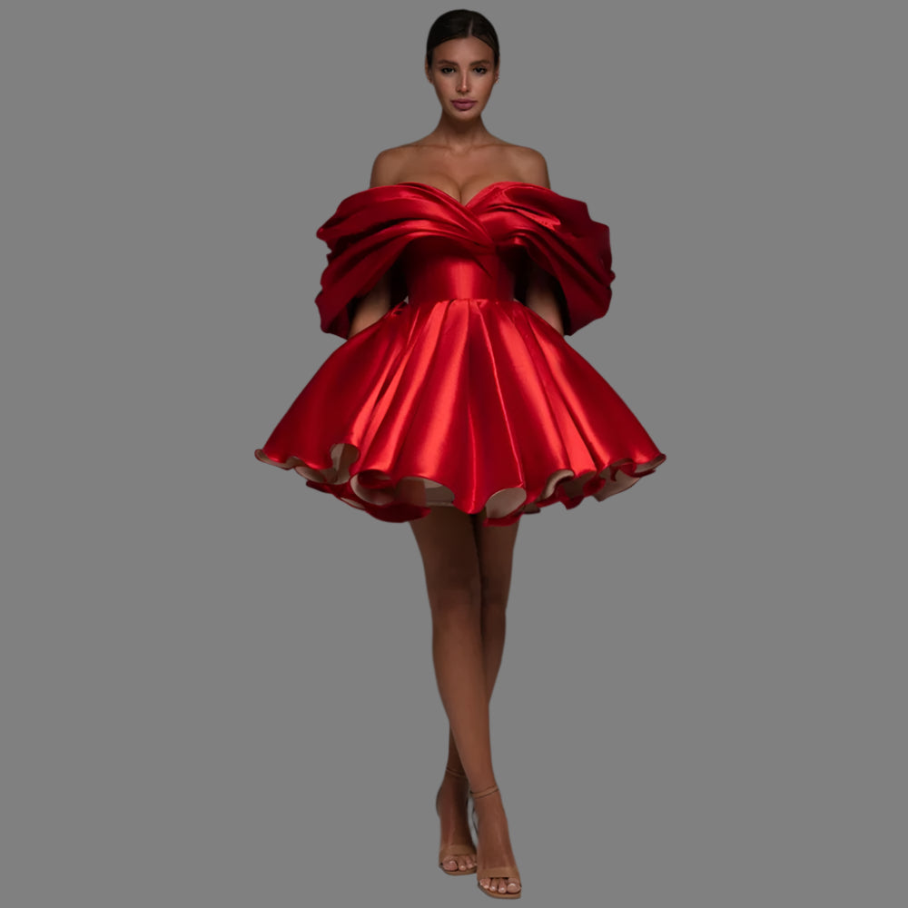 Mini Wedding Dress Short Party Satin Bridal Gown, Stand out with grace at any sophisticated occasion in our Short Party Satin Mini Dress