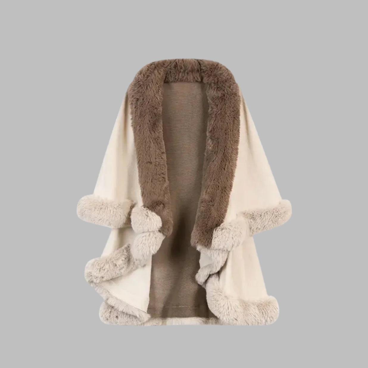 Faux Fur Poncho Shawl Double Layer Batwing Sleeve Coat Accessory, Stay cozy and chic this winter with our Winter 