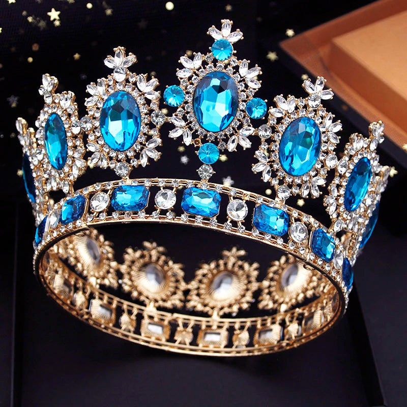 47072578928873Round Crown Vintage Royal Crystal Party Hair Accessory, Elevate your next event with our stunning Vintage Royal Crystal Full Round Crown 