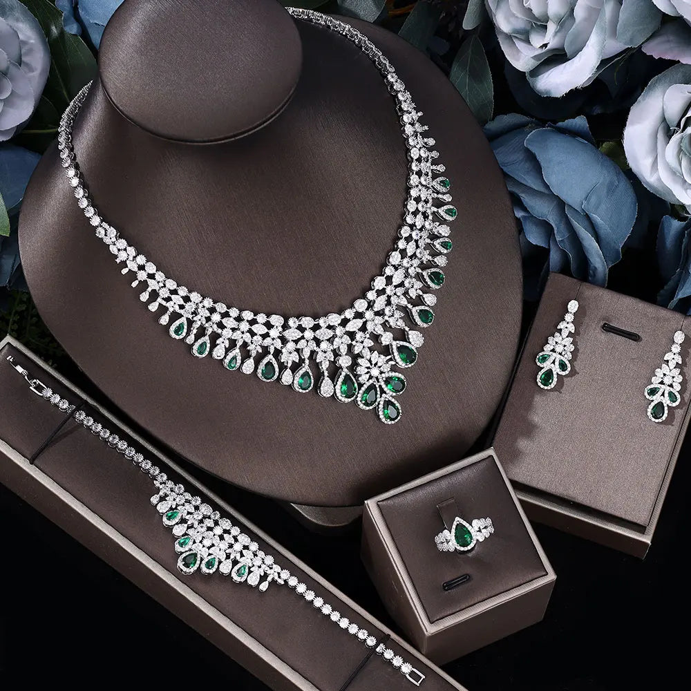 Cubic Zirconia Wedding Jewelry Set Bridal Necklace Earrings Bracelet, elevate your bridal ensemble with this stunning cubic zirconia jewelry set