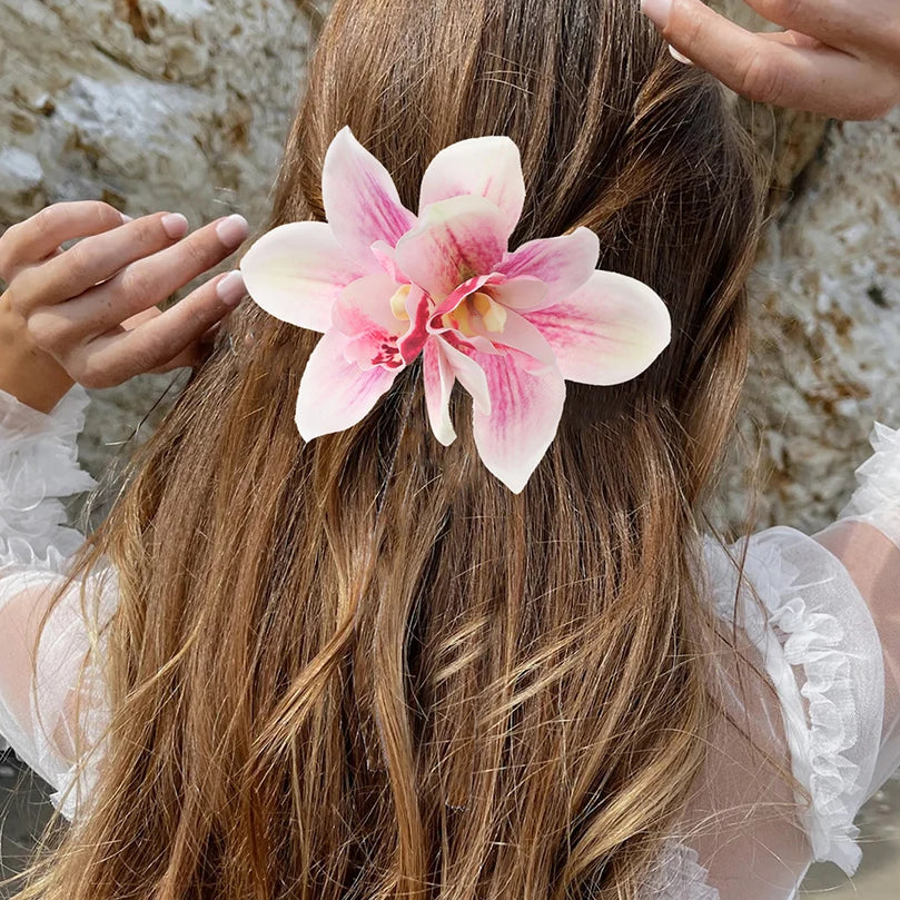 Bridal Hair Clip Orchid Flower Bohemian Beach Wedding Accessory, Elevate your bridal look with this exquisite single or double Orchid flower hair clip,