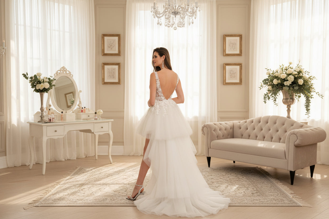 Tulle Mini Wedding Dress V Neck Chiffon Bridal Gown With Train, embrace your inner bohemian goddess in this flirty mini wedding dress 