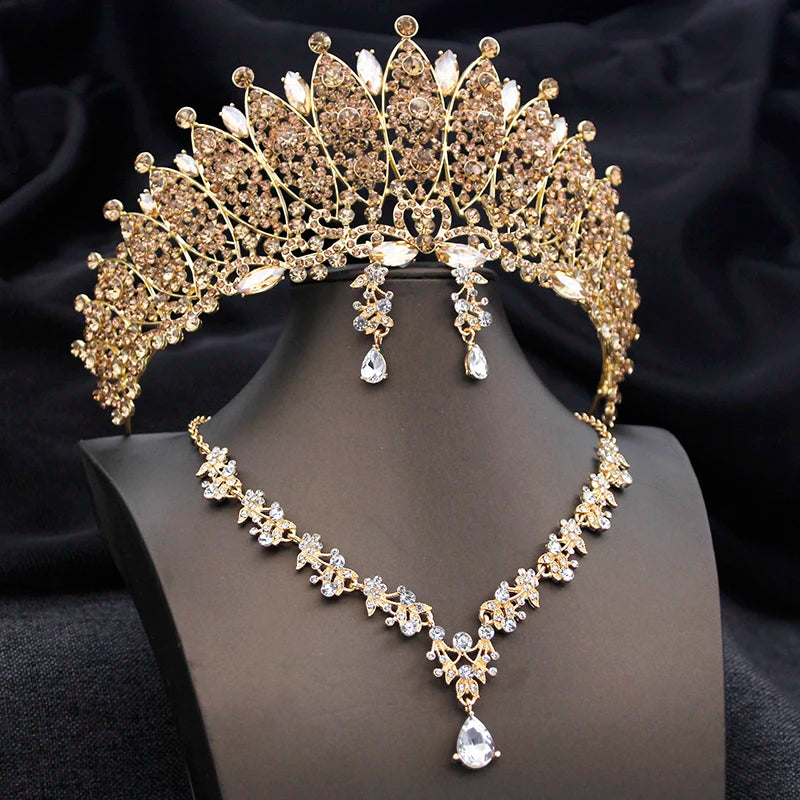 Jewelry Sets Crystal Crown Tiara Earrings Necklace Bridal Accessories, Transform into a royal beauty with our Crown Tiara 