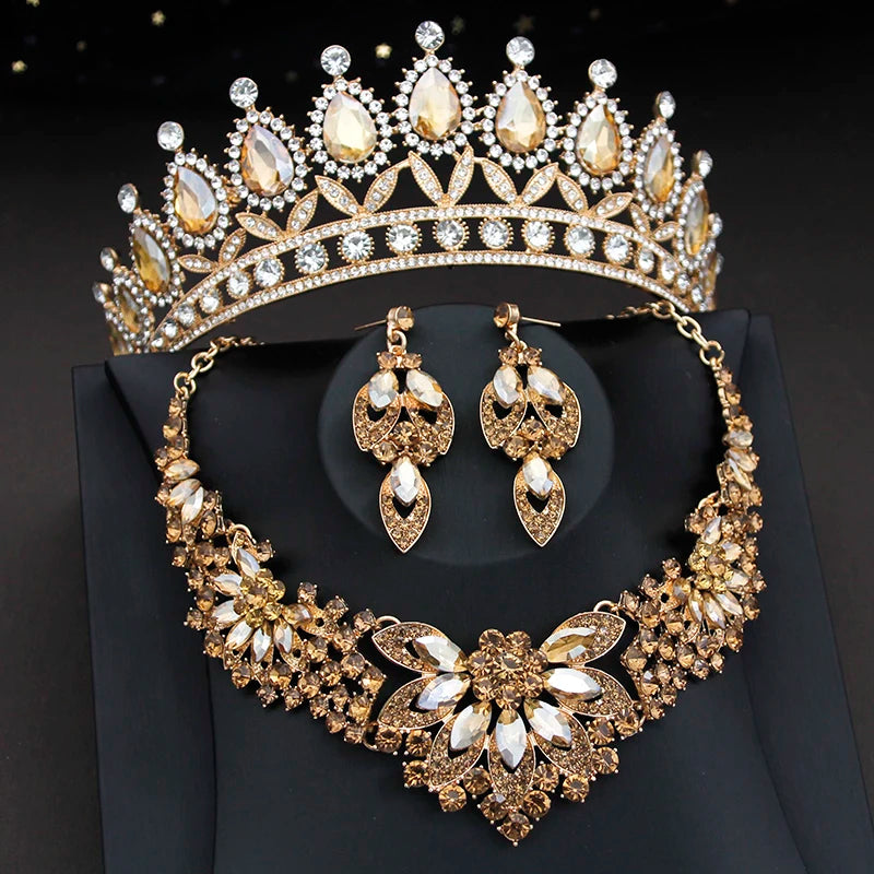 Wedding Jewelry Set Crystal Tiara Necklace Earring Accessories, Indulge in our opulent party jewelry sets, perfect for luxurious events 