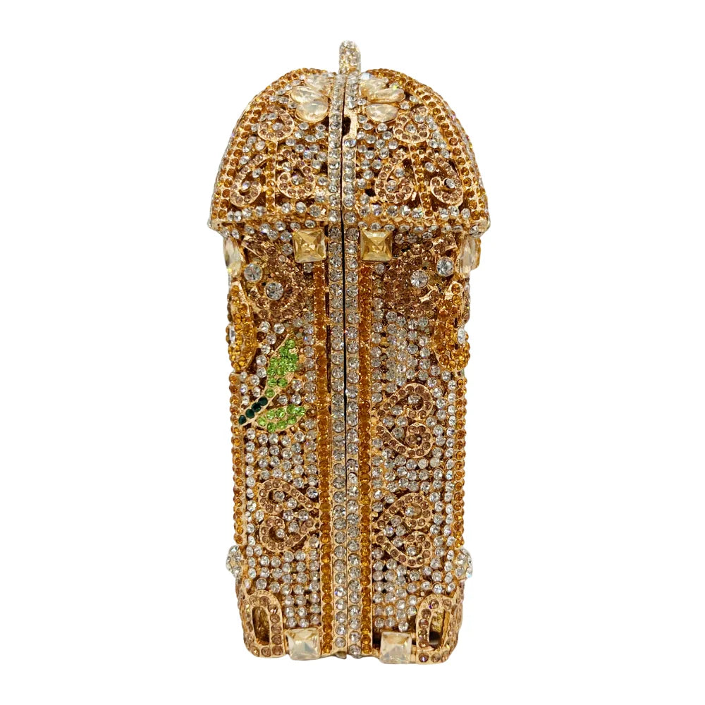 Gilded Crystal Birdcage Clutch Purse Party Evening Ladies Hand Held, step into the spotlight with this enchanting gilded crystal birdcage clutch