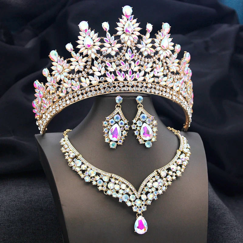 Crystal Tiara Jewelry Sets Matching Tiara Necklace Earrings Bridal Set, Arrive in royal fashion to your next event with our 6 Color Wedding 