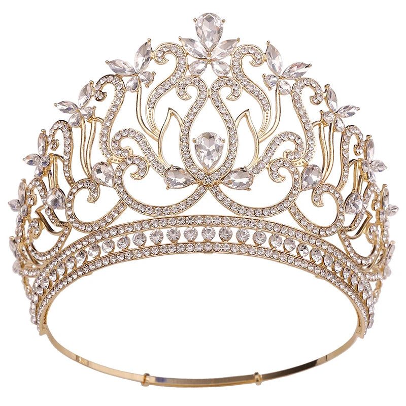 Round Crystal Pageant Crown Tall Tiara Hair Event Accessory, radiate brilliance with this dazzling round crystal pageant crown