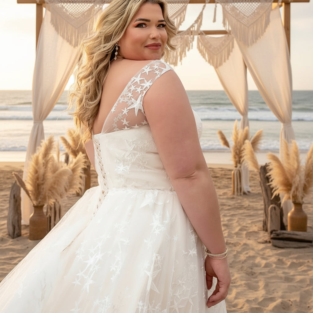 Plus Size Bohemian Wedding Dress Tulle A Line Bridal Gown