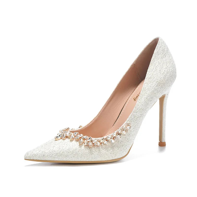 Pointed Toe Rhinestone Crystal Wedding Shoes Stilettos