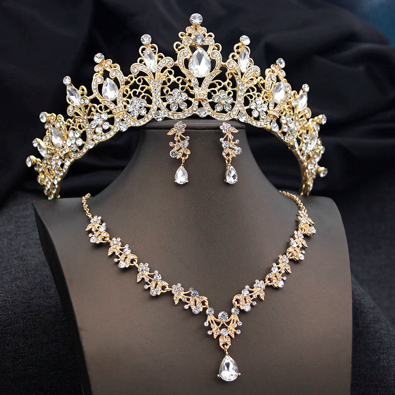 Tiara Jewelry Sets Crystal Rhinestone Tiara Necklace Earrings, Add a touch of regal elegance to your appearance with our Elegant Multicolor Tiara