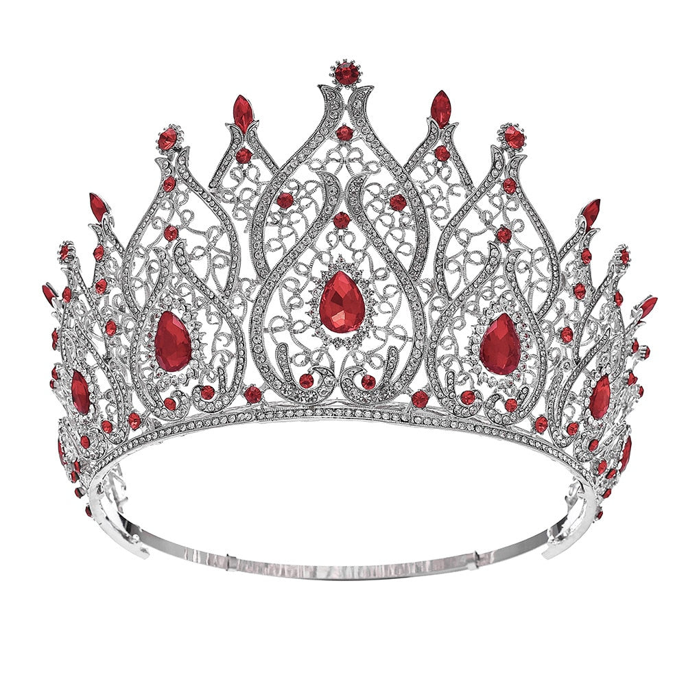 Crystal Tall Pageant Tiara Crown Cubic Zircon Stage Hair Accessory, This tall round tiara crown showcases a large water drop patterned crystal with two rows of points