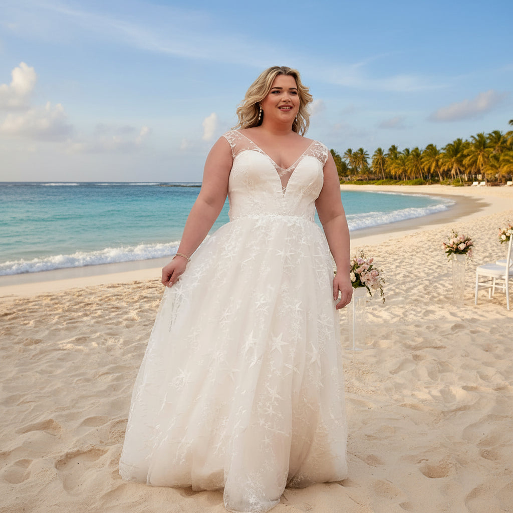 Plus Size Bohemian Wedding Dress Tulle A Line Bridal Gown
