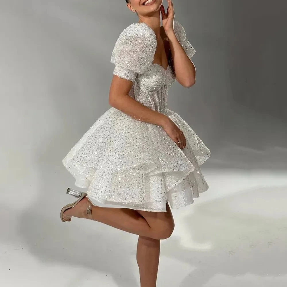 Mini Wedding Dress Short Lace Bridal Gown, Short Sweetheart A-Line Mini Wedding Dress, This lace mini dress is designed for special occasions