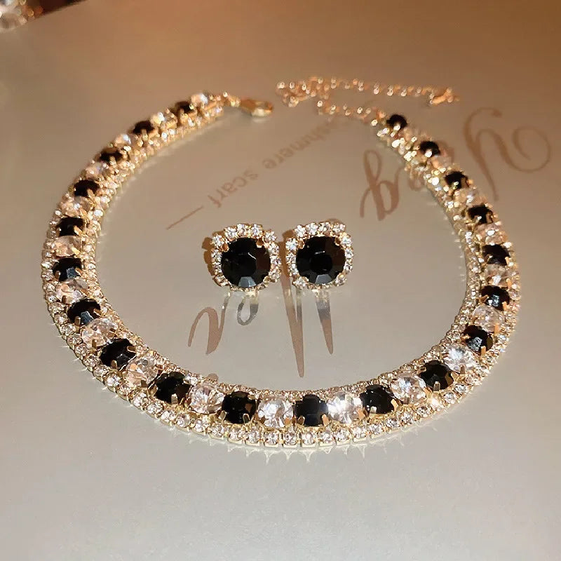Crystal Jewelry Sets Choker Necklace Earrings Wedding Accessory, Elevate your elegance with this luxurious crystal necklace and earring set,